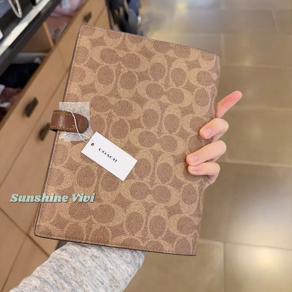 NWT Coach Snap Notebook cz198 Signature Canvas/Smooth leather Gold/Tan/Brown